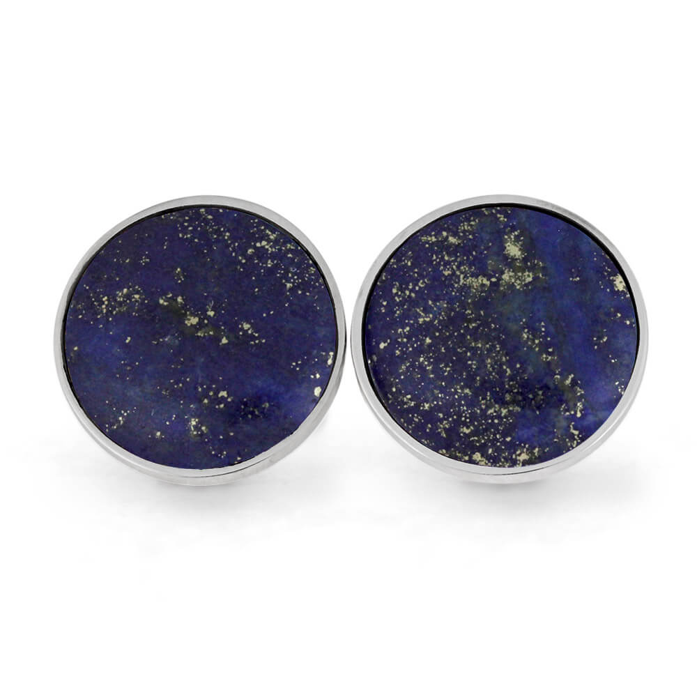 Round Lapis Lazuli Cuff Links in Sterling Silver