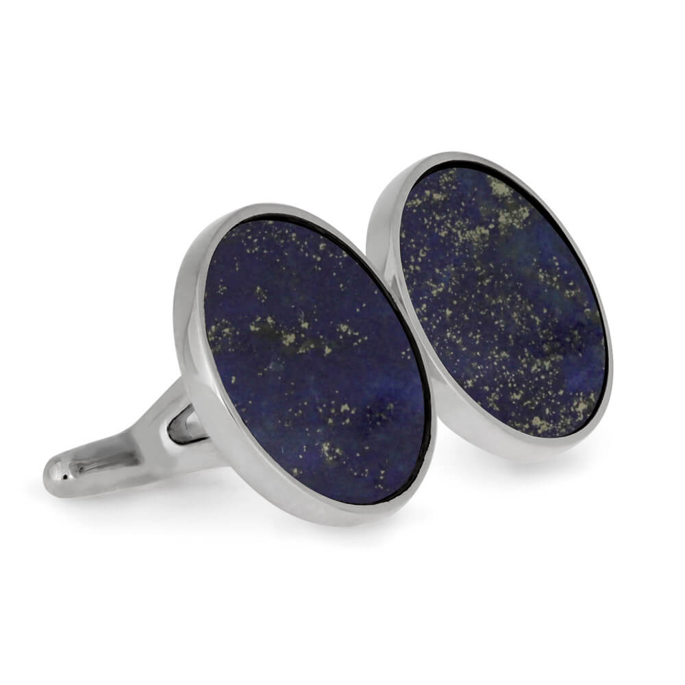 Round Lapis Lazuli Cuff Links in Sterling Silver