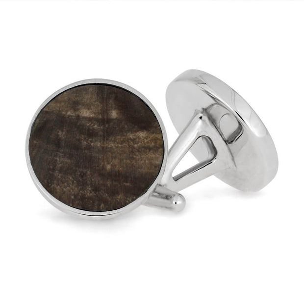 Round Petrified Wood Cuff Links