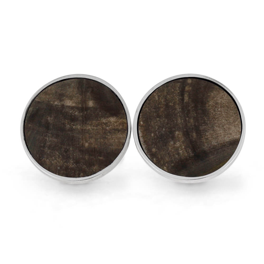 Round Petrified Wood Cuff Links