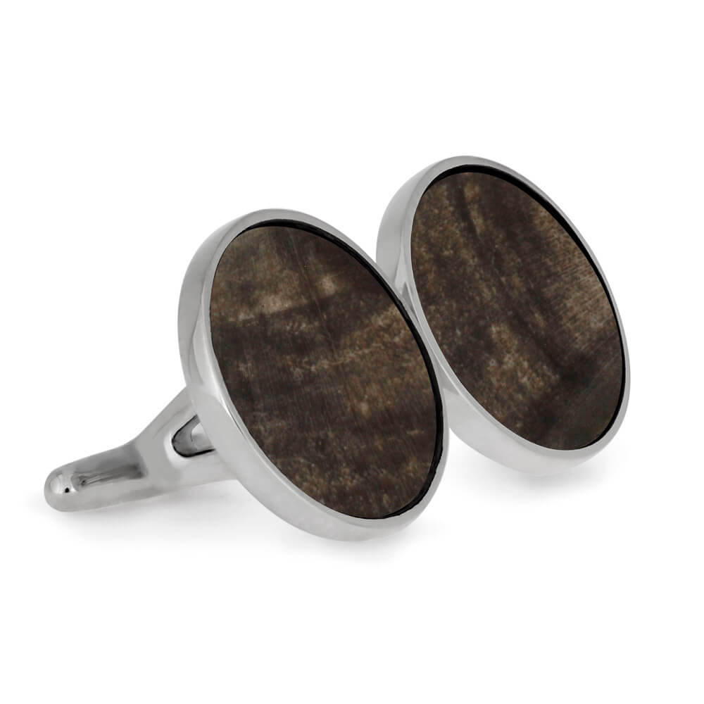 Round Petrified Wood Cuff Links