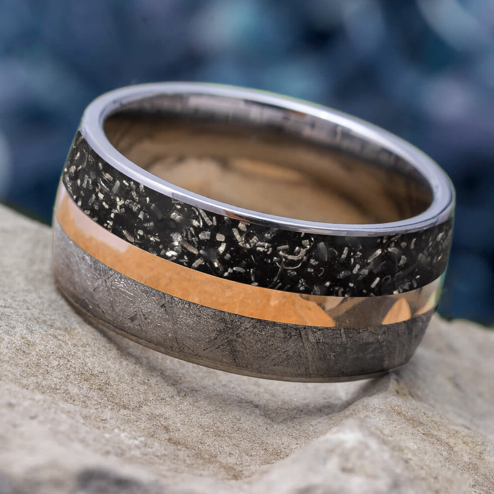 Meteorite Ring With Rose Gold