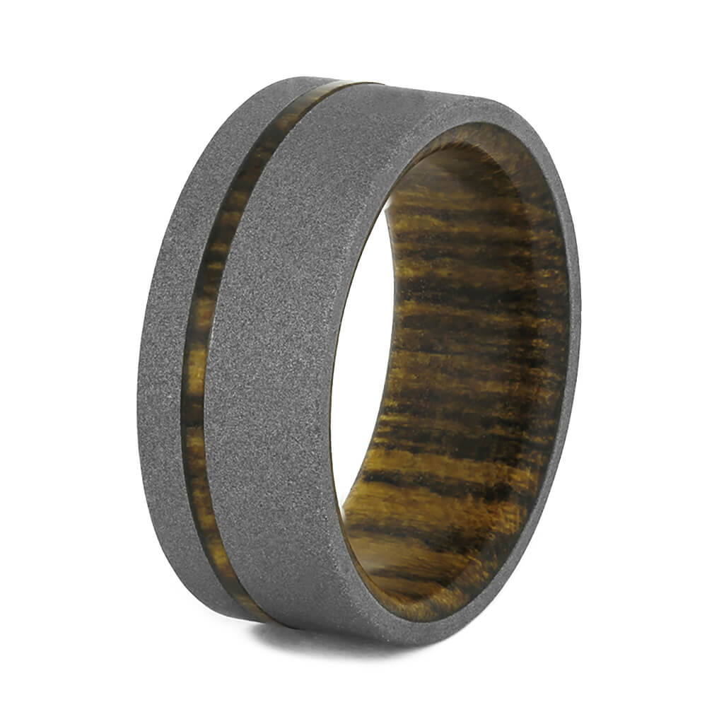 Bocote Wood Wedding Band, Sandblasted Titanium Ring-2844 - Jewelry by Johan