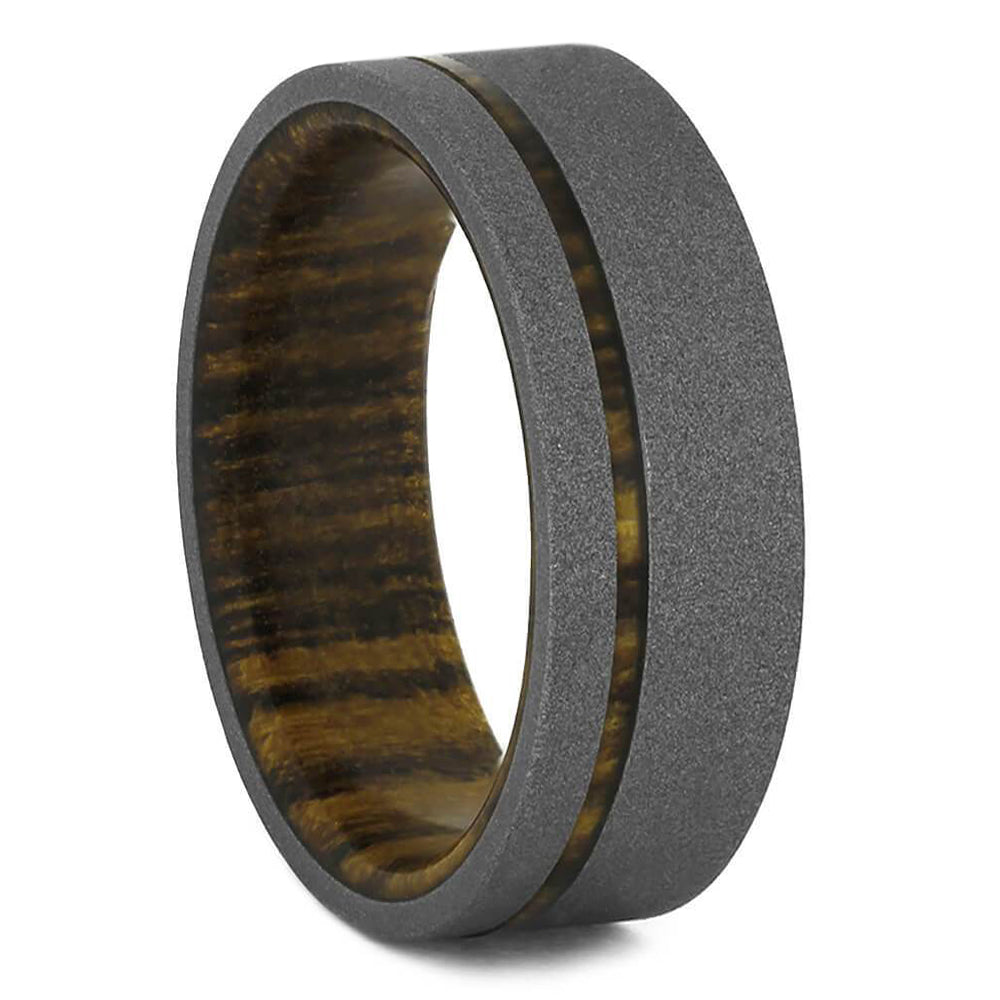 Bocote Wood Wedding Band, Sandblasted Titanium Ring-2844 - Jewelry by Johan