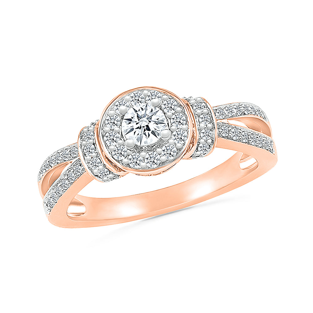 Rose Gold Halo Engagement Ring With Vintage Style
