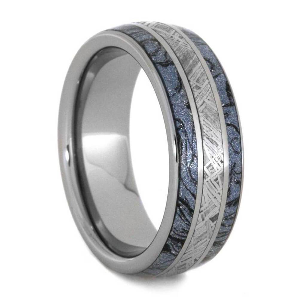 Blue Ring Set with Meteorite and Mokume Gane