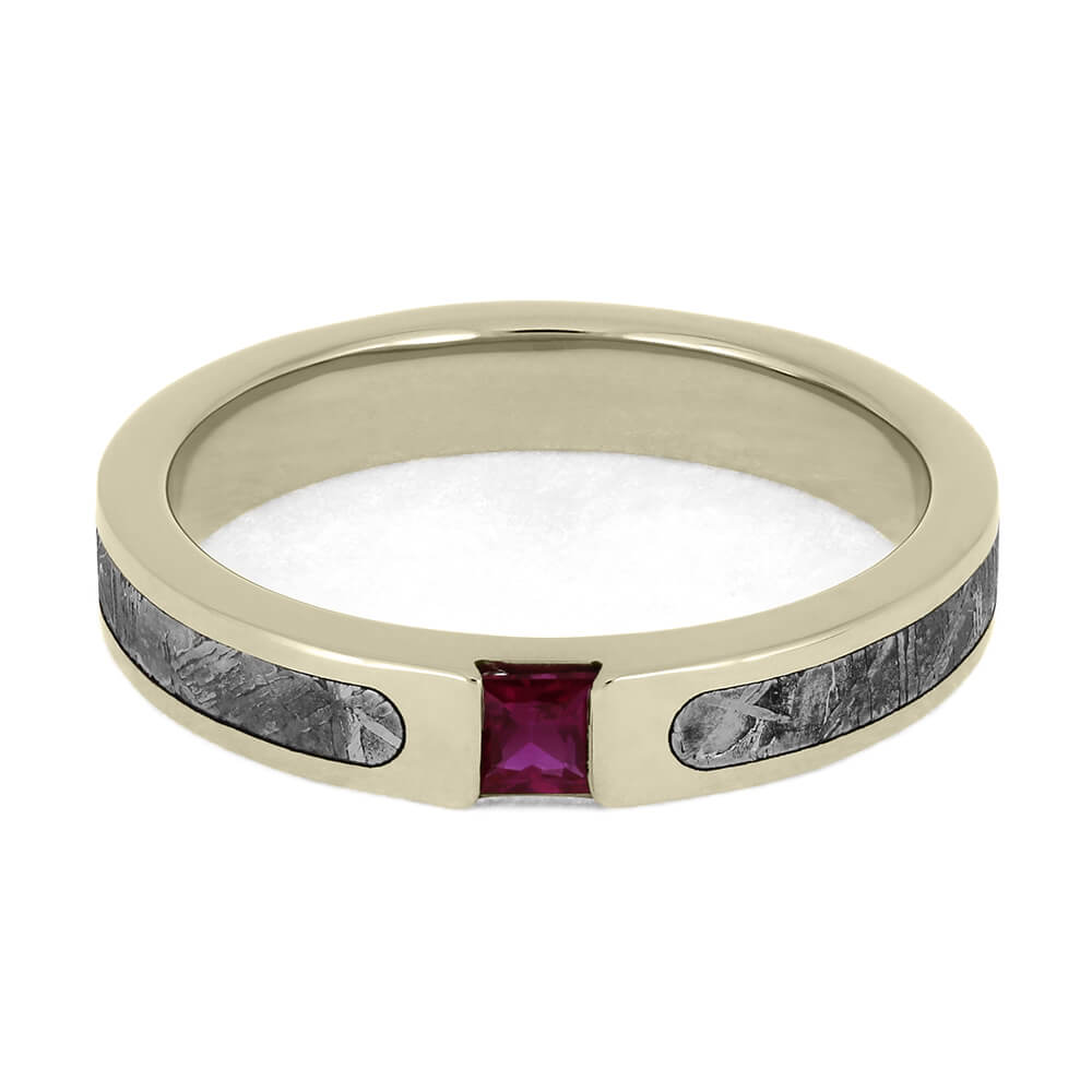 Authentic Meteorite Ring with White Gold Edges