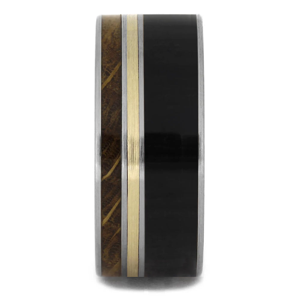 Whiskey Barrel, Blackwood Gold Pinstriped Ring - Jewelry by Johan