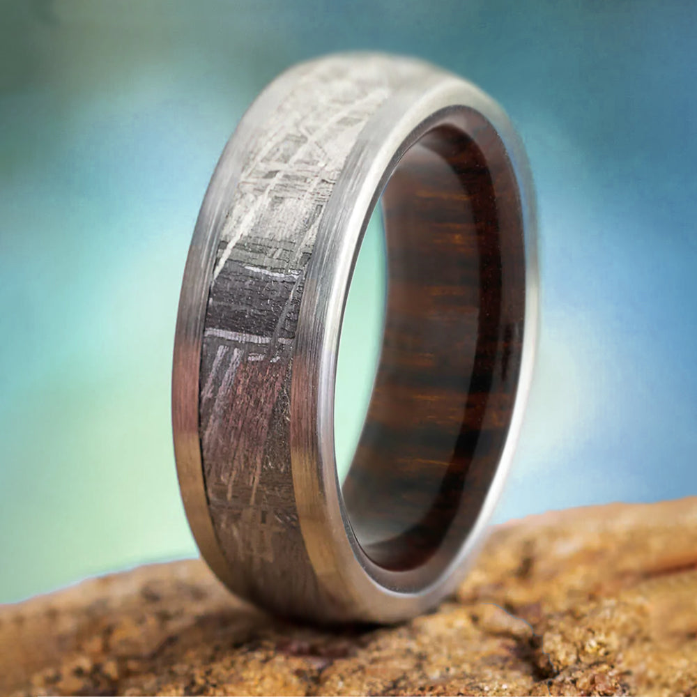 Meteorite Ring With Wood Inside