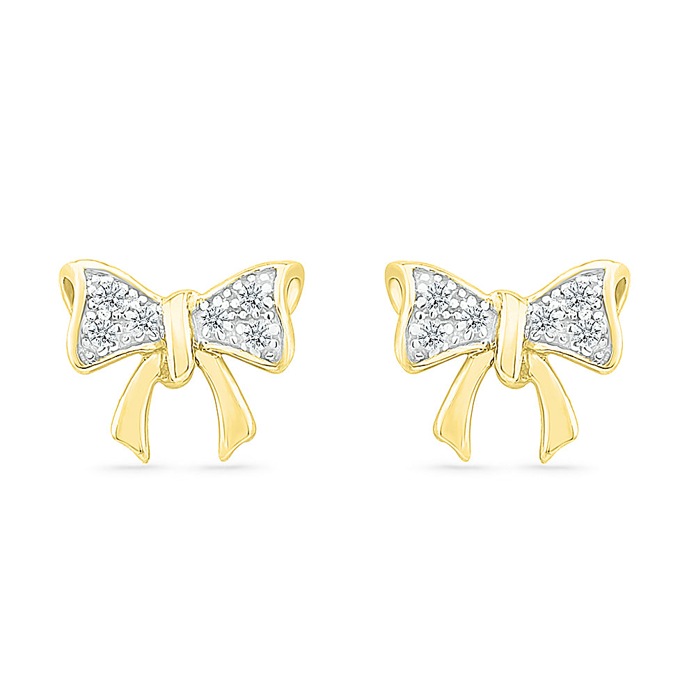 Tiny Ribbon Yellow Gold Stud Earrings