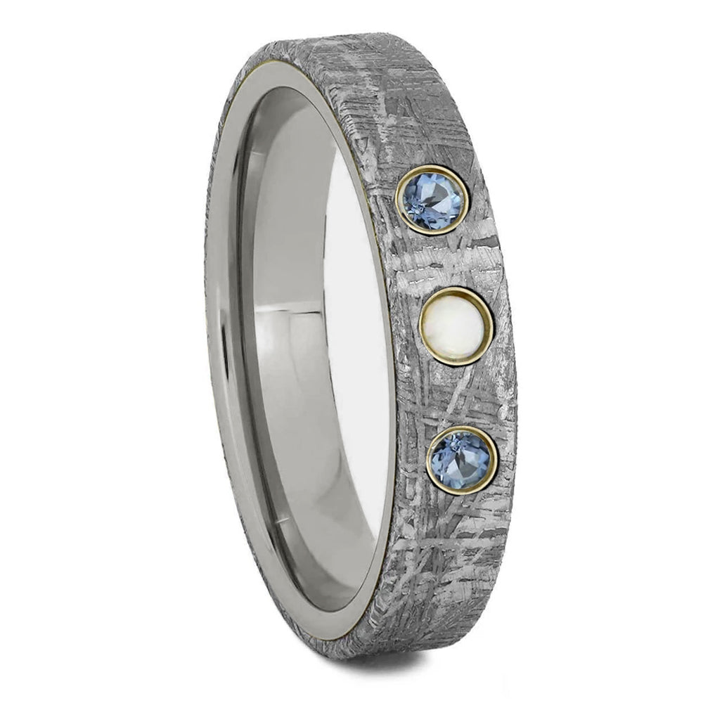 Meteorite Ring With Opal And Aquamarine Gemstones-2904 - Jewelry by Johan