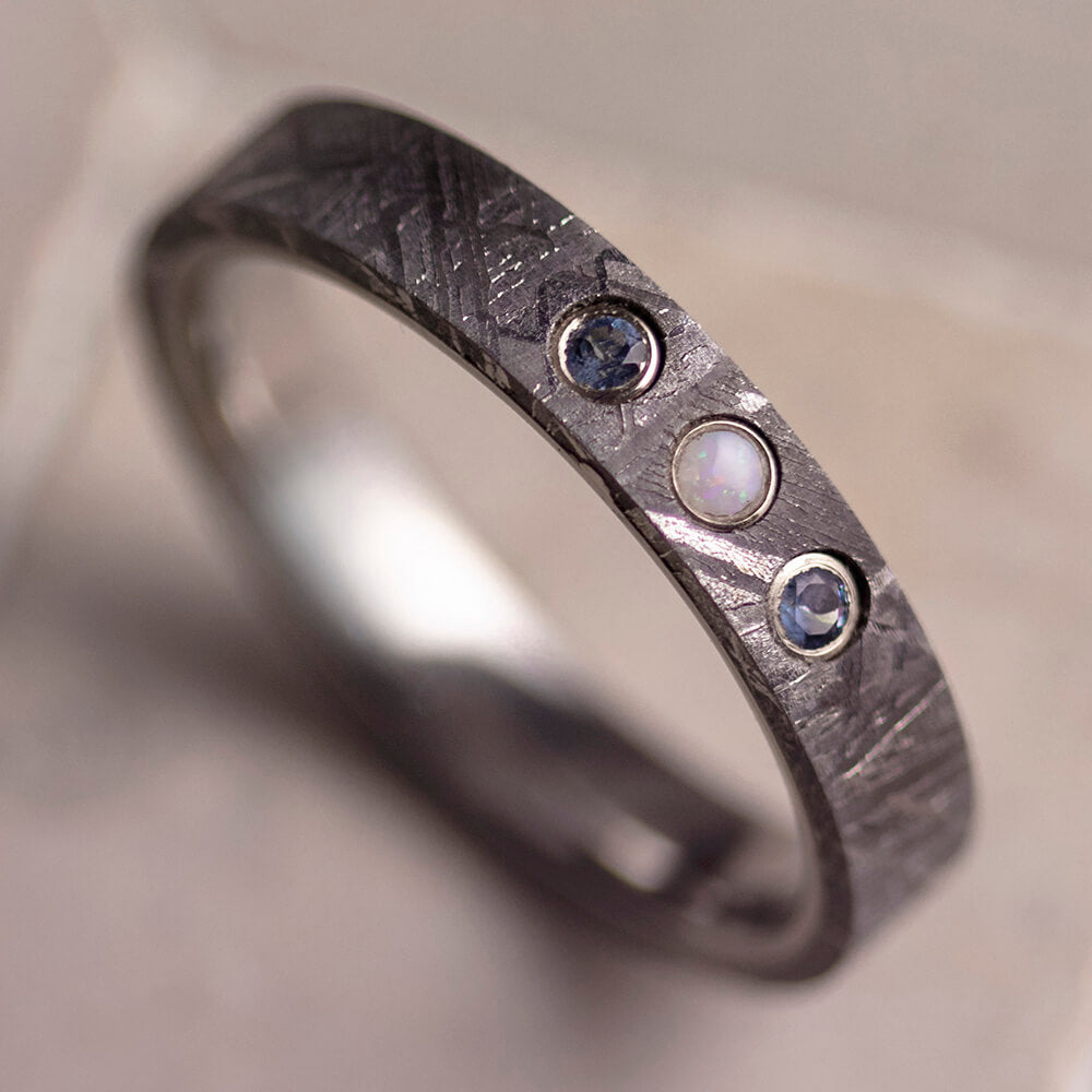 Meteorite Wedding Band With Three Stones
