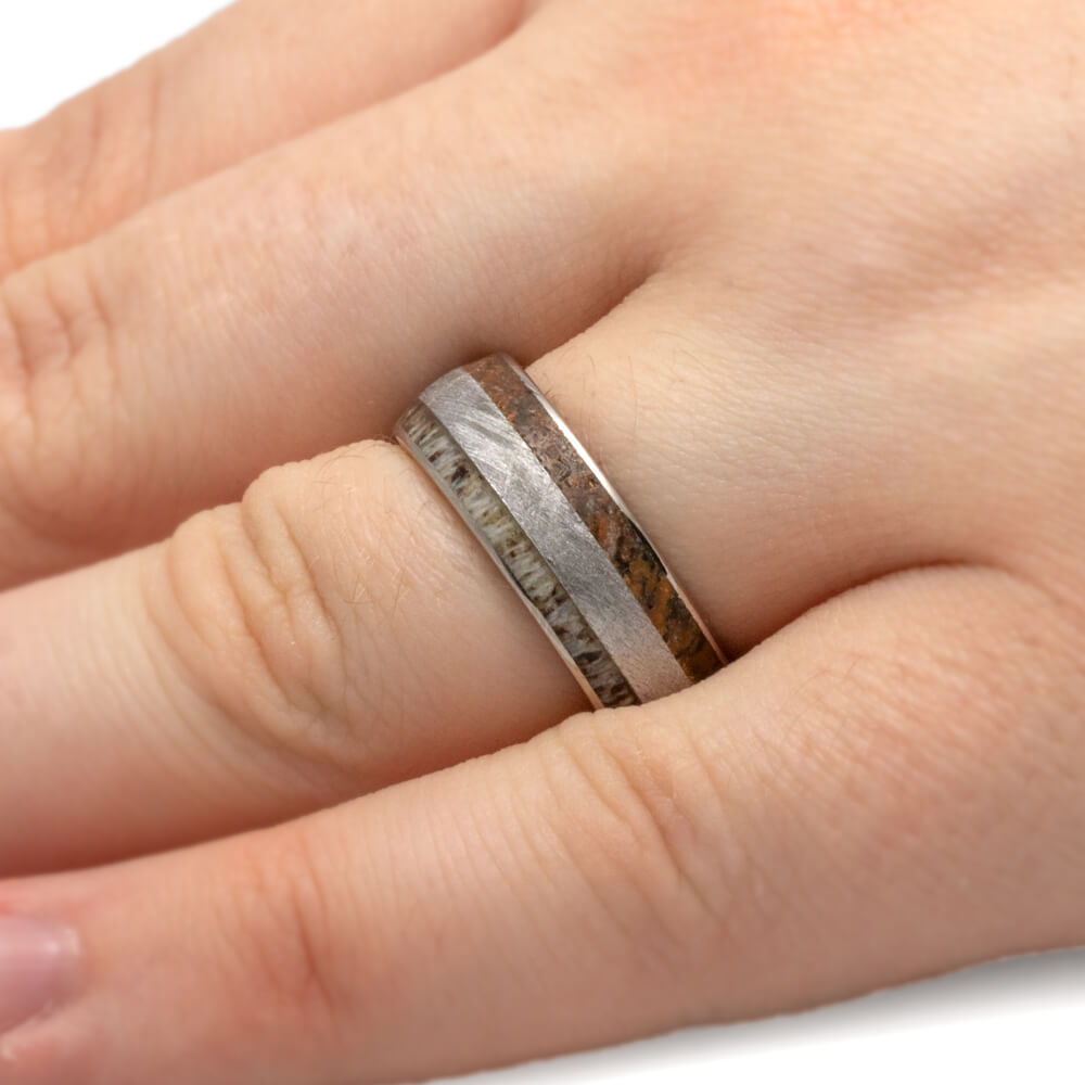 Men's Titanium Ring With Antler, Meteorite, And Dinosaur Bone-2906 - Jewelry by Johan