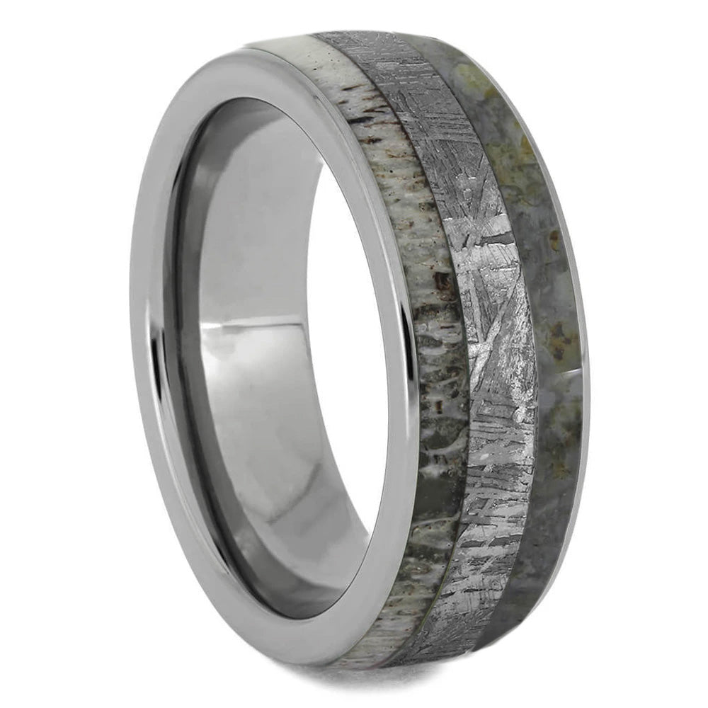 Men's Ring With Antler, Meteorite & Dinosaur Bone - Jewelry by Johan
