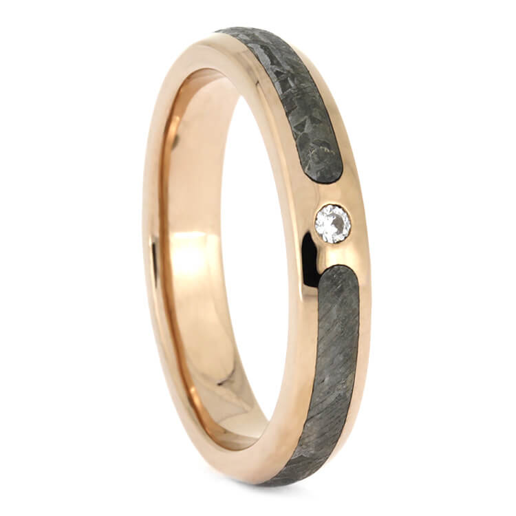 Rose Gold Meteorite Ring With Moissanite Stone, Alternative Engagement Ring-2527 - Jewelry by Johan
