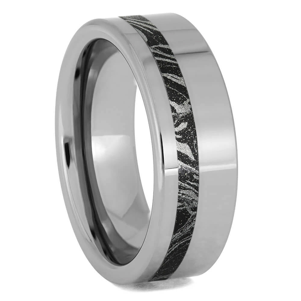 Tungsten Wedding Band with Black and White Mokume Gane - Jewelry by Johan