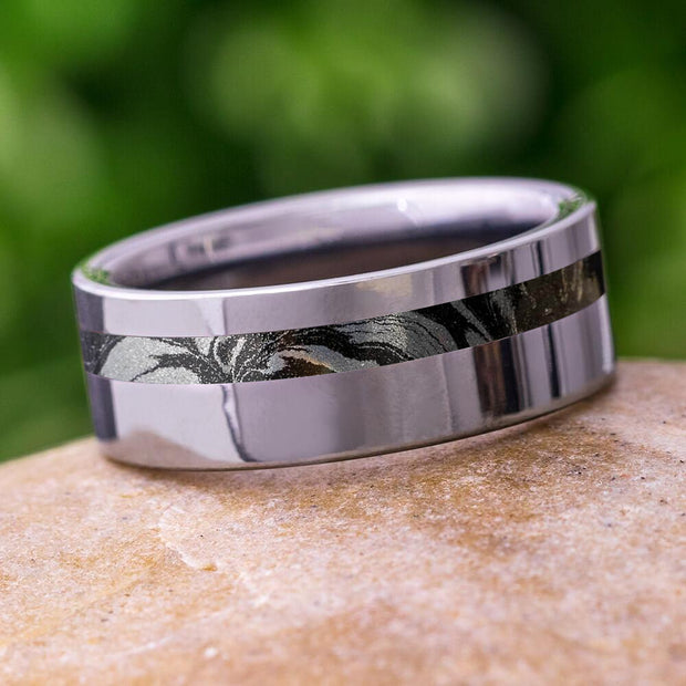 Tungsten Men's Wedding Band With Mokume Gane