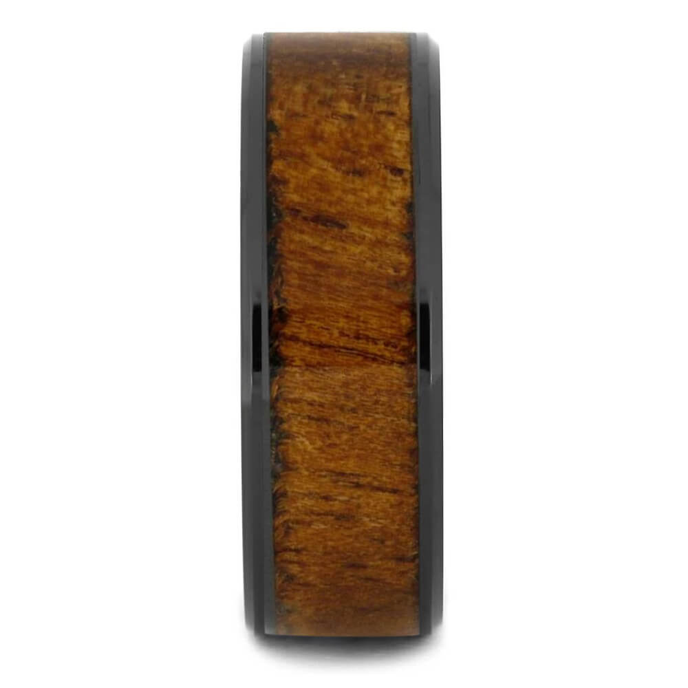 Wood Ring in Black Ceramic Wedding Band, Koa Wood-2934 - Jewelry by Johan