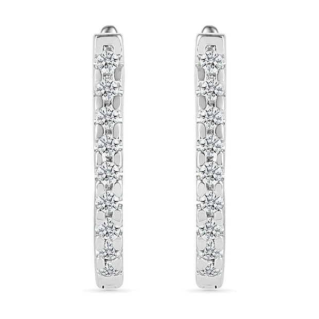 Front view of tiny diamond hoop earrings