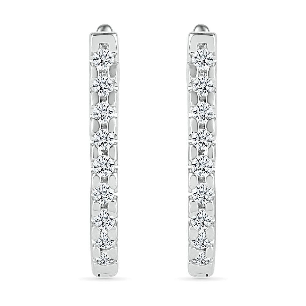 Front view of tiny diamond hoop earrings