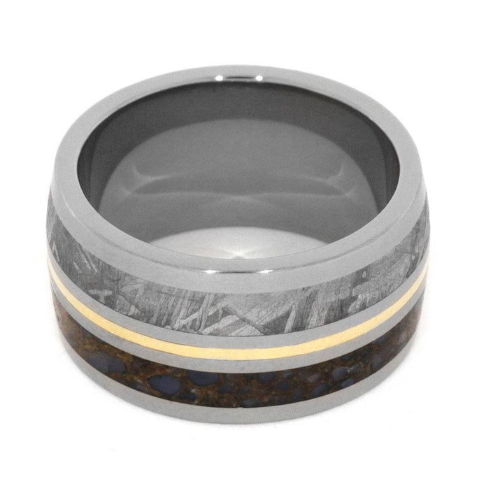 Meteorite Dinosaur Ring in Titanium Wedding Band with Yellow Gold-3194 - Jewelry by Johan