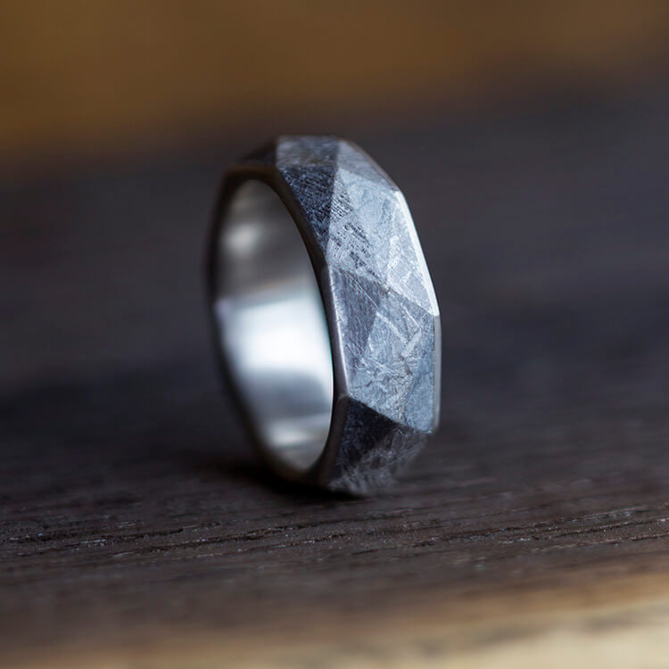 Faceted Meteorite Ring On Titanium Band-1757 - Jewelry by Johan