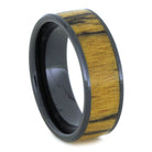 Black Ceramic Beveled Ring With Ebony Wood Inlay