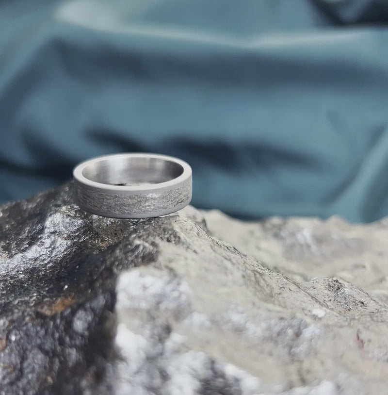 Sandblasted Mimetic Meteorite Ring On Titanium