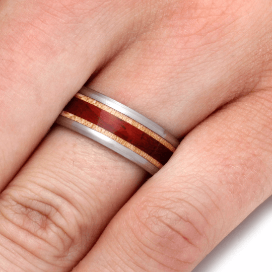 Natural Wood Wedding Band With Padauk & Maple Wood-2166 - Jewelry by Johan