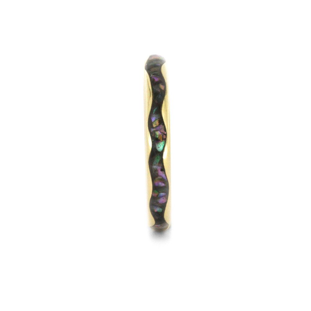 Abalone Wedding Band in Yellow Gold, Wavy Design-3415 - Jewelry by Johan