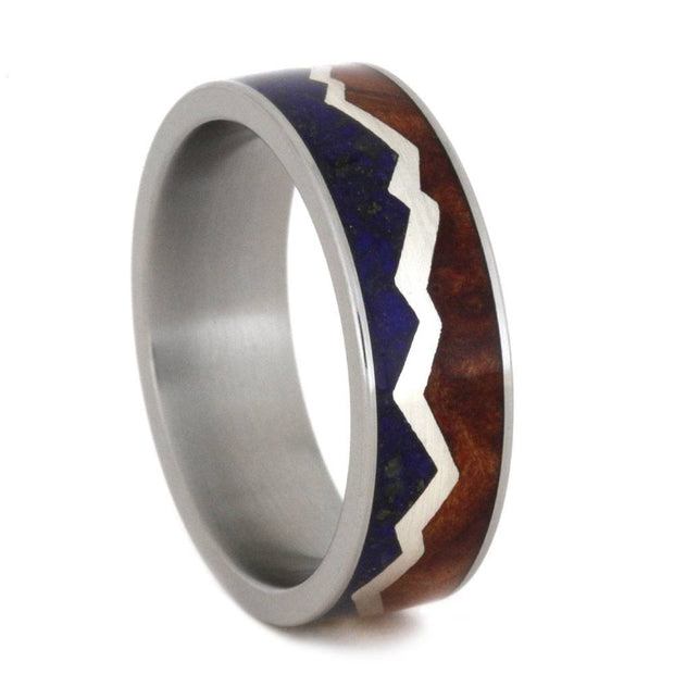 Mountain Ring with Lapis and Redwood Split by Sterling Silver-2826 - Jewelry by Johan