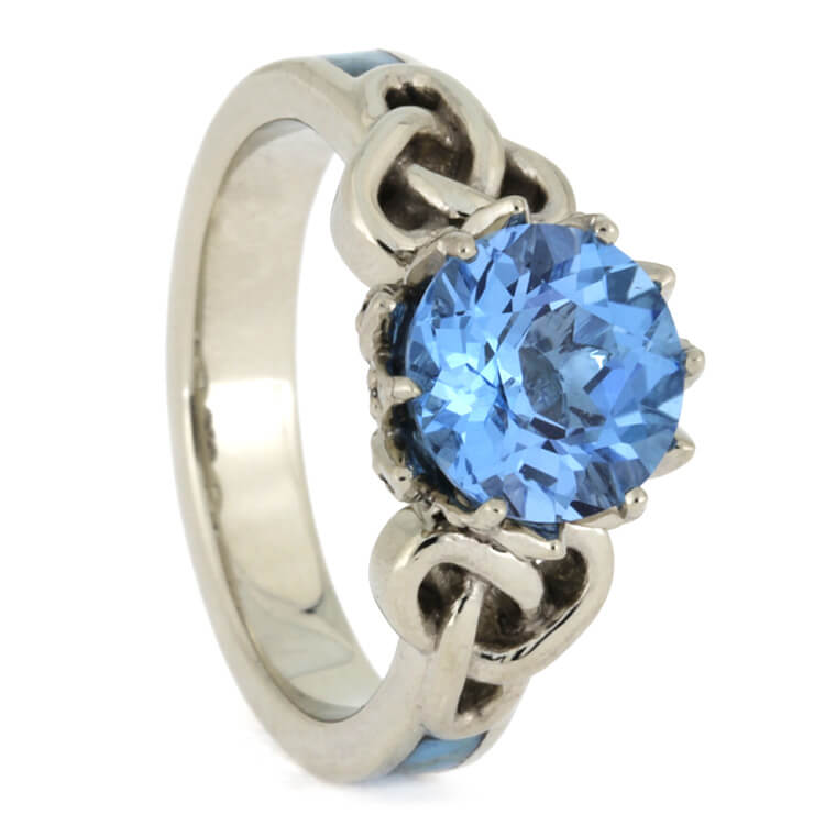 Topaz Engagement Ring With Diamonds, White Gold Ring With Turquoise-2386 - Jewelry by Johan