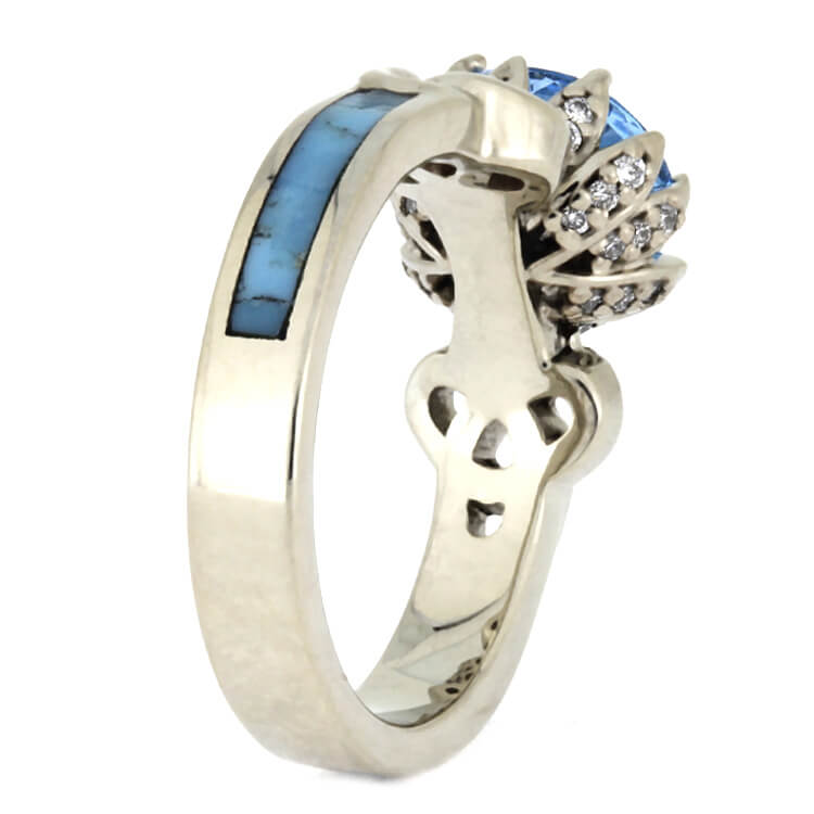 Topaz Engagement Ring With Diamonds, White Gold Ring With Turquoise-2386 - Jewelry by Johan