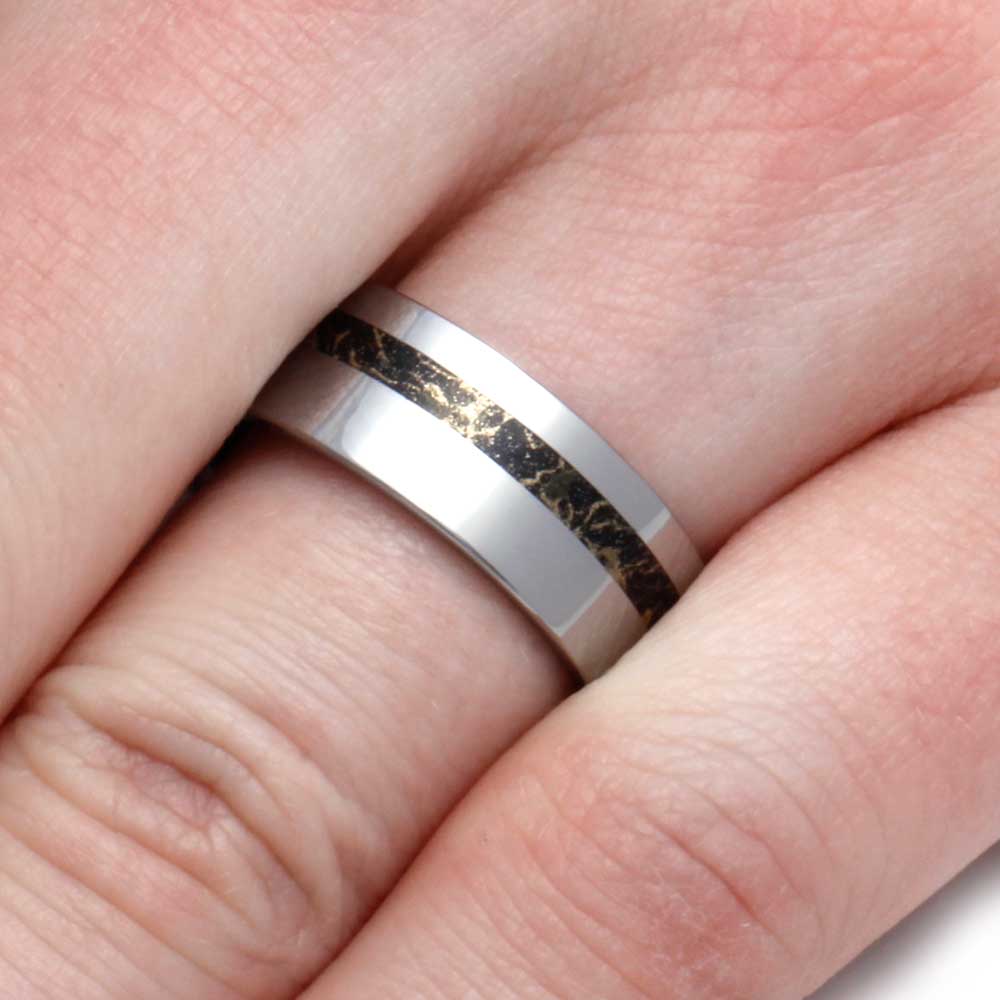 Tungsten Wedding Band with Black and Gold Composite Mokume Gane-2987 - Jewelry by Johan