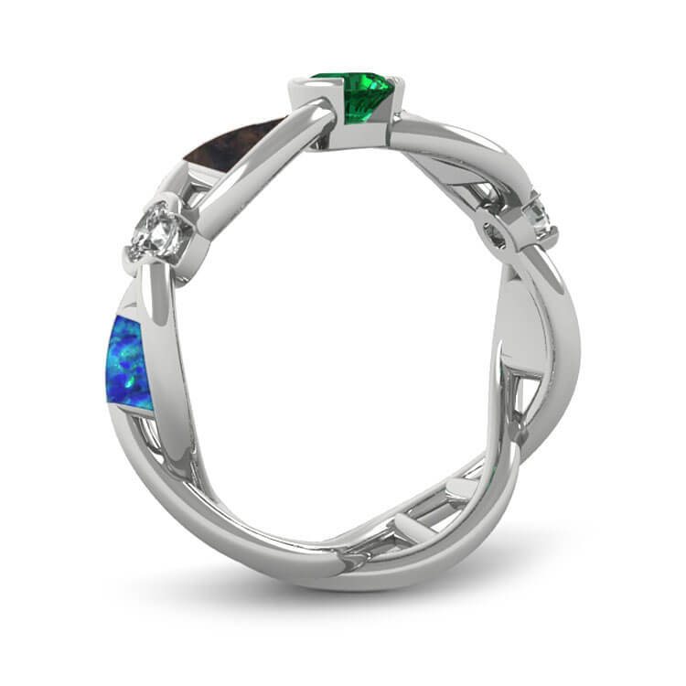 Gemstone Engagement Ring, Unique DNA Ring With Meteorite And Dinosaur Bone-2623 - Jewelry by Johan