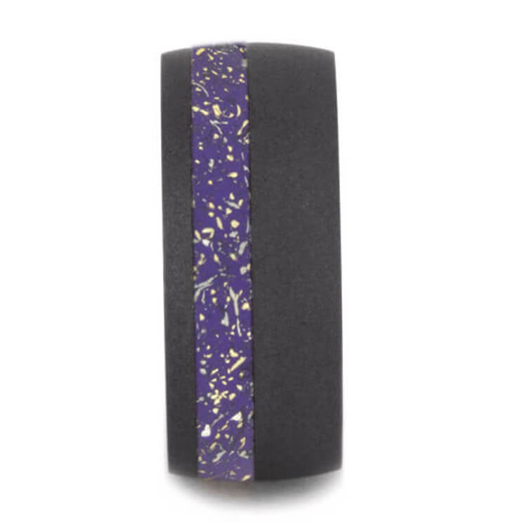 Sandblasted Titanium Wedding Band With Purple Stardust™ Pinstripe-2561 - Jewelry by Johan