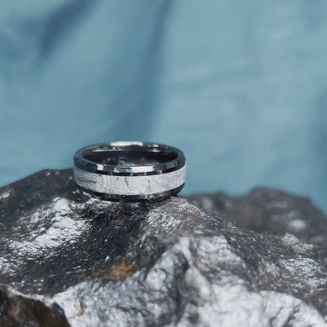 Black Ceramic Ring with Gibeon Meteorite Inlay