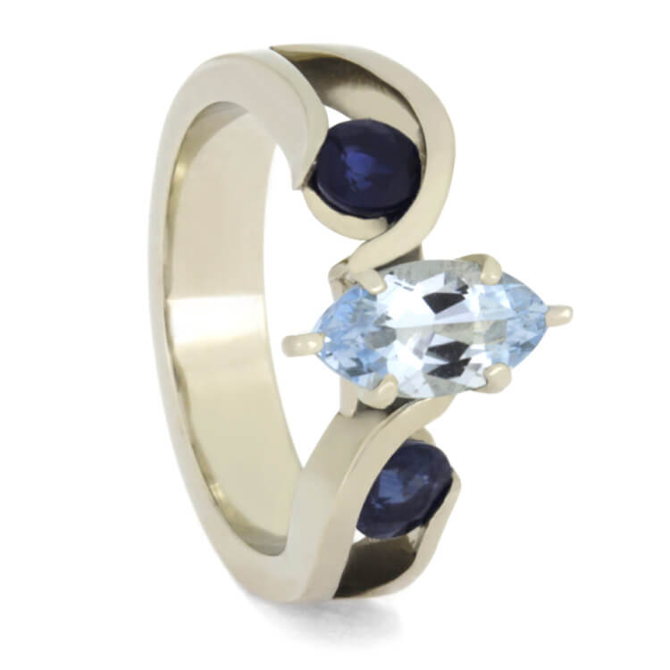 Retro Modern Starburst Galaxy Vintage Blue Sapphire Engagement Ring in  White Gold — Antique Jewelry Mall