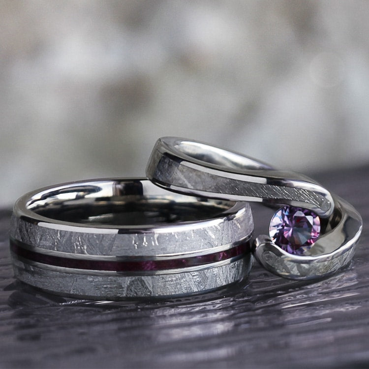 Gibeon Meteorite Wedding Ring Set