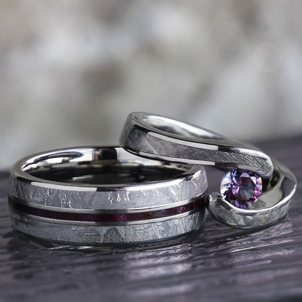 Gibeon Meteorite His and Hers Wedding Ring Set