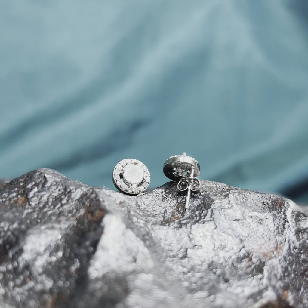Meteorite Stud Earrings with White Diamonds