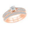 Rose Gold Engagement Ring Wedding Ring Set