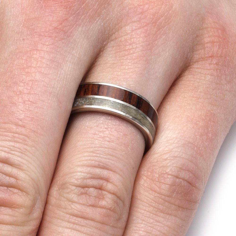 White Gold Ring With Dinosaur & Honduran Rosewood