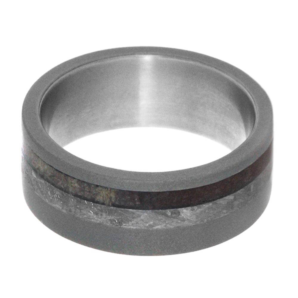 Plus Size Sandblasted Titanium Ring With Meteorite And Dinosaur Bone-3108X - Jewelry by Johan