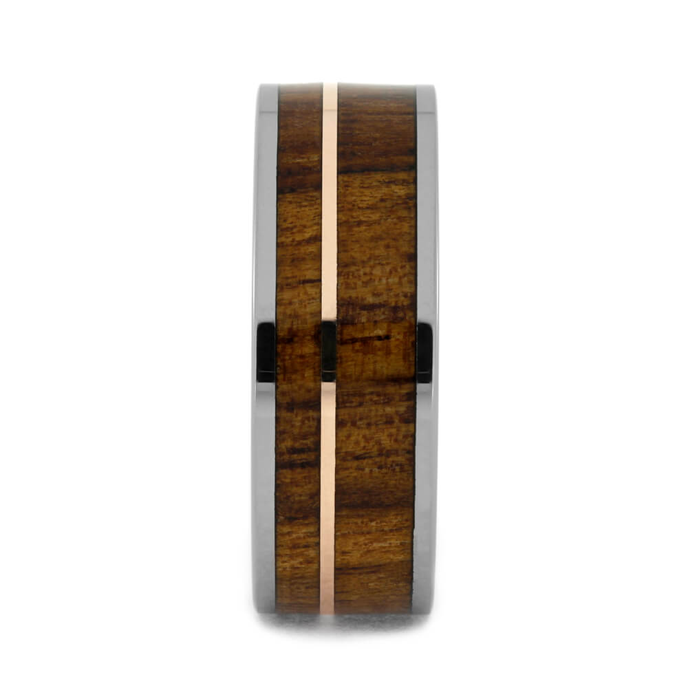 Koa Wood Wedding Band with Rose Gold Pinstripe-3109 - Jewelry by Johan
