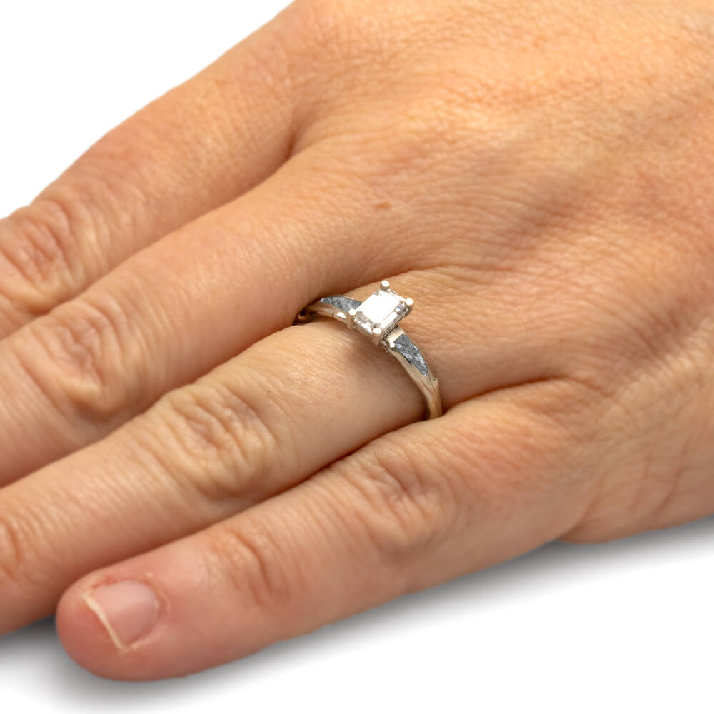 Meteorite Engagement Ring with Forever One Moissanite-3144 - Jewelry by Johan