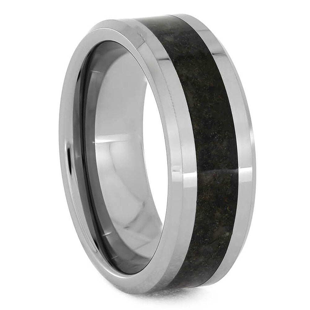 Tungsten Men's Wedding Band with Crushed Dinosaur Bone-3152 - Jewelry by Johan