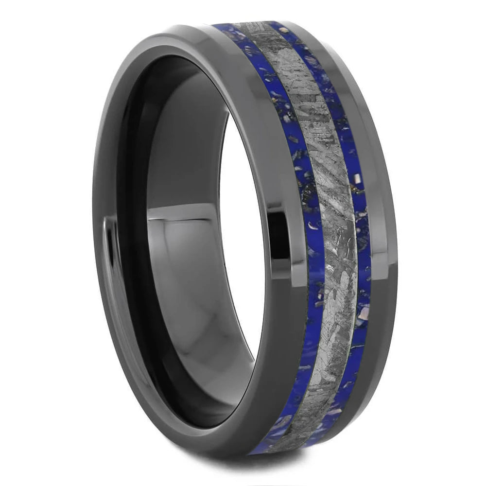 Meteorite & Blue Stardust Men's Ring - Jewelry by Johan