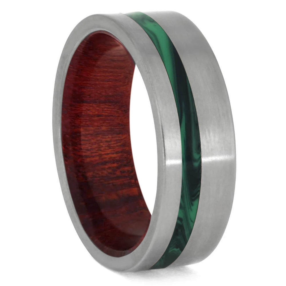 Green Wedding Band, Malachite & Wood Ring with Matte Finish - Jewelry by Johan