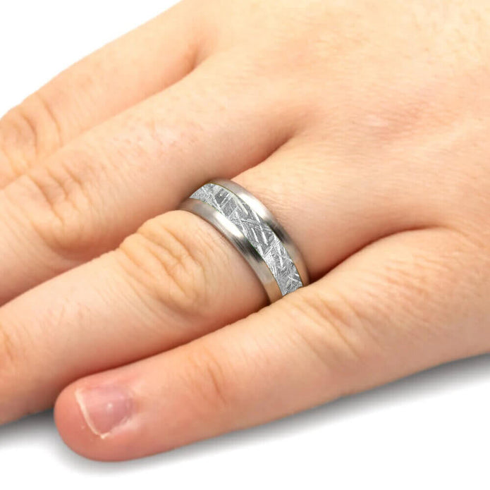 Meteorite Ring With Ironwood Sleeve And Titanium Edges-3182 - Jewelry by Johan